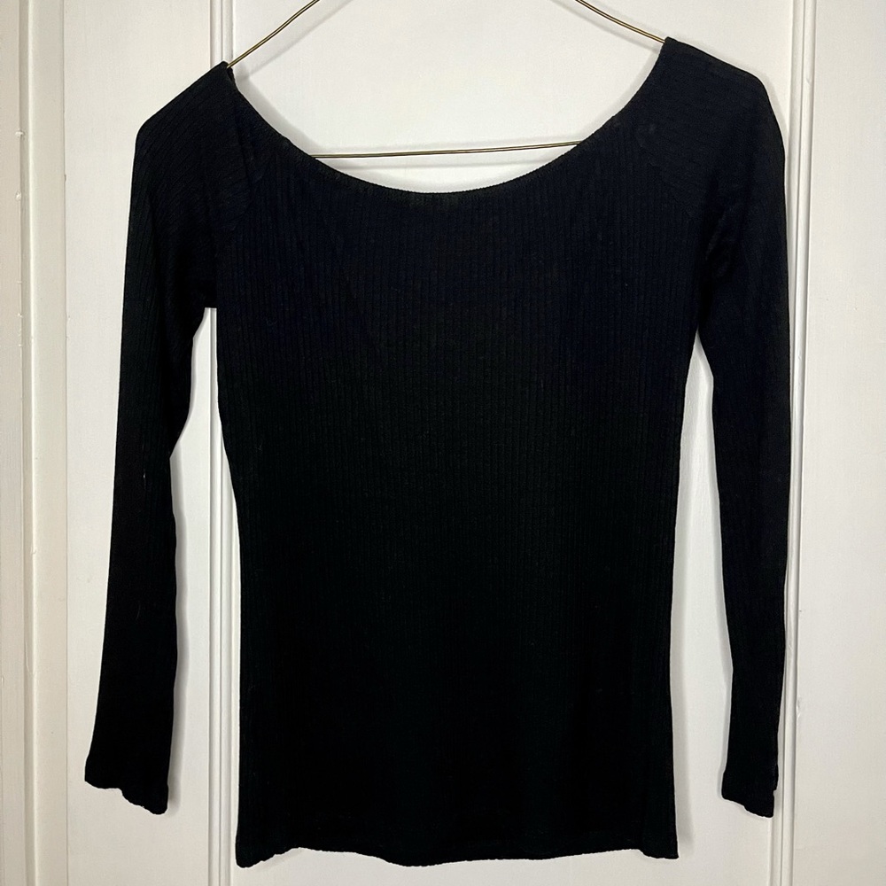 Asos Off the Shoulder Women’s Top Size US 6 Black Long Sleeve Fitted